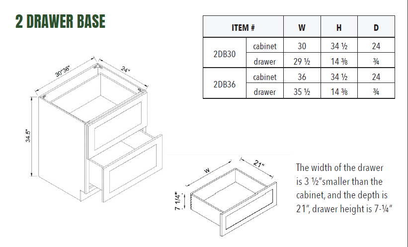 2DB36 - 2 DRAWER BASE
