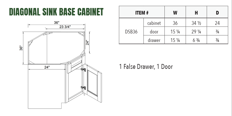 DSB36 - DIAGONAL SINK BASE CABINET