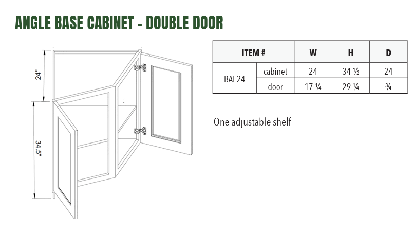 BAE24 - ANGLE BASE CABINET - DOUBLE DOOR