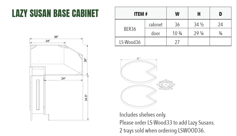 BER36 - LAZY SUSAN BASE CABINET