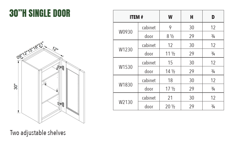 W0930 - 30”H SINGLE DOOR