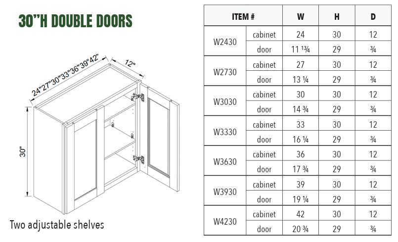 W3630 - 30”H DOUBLE DOORS