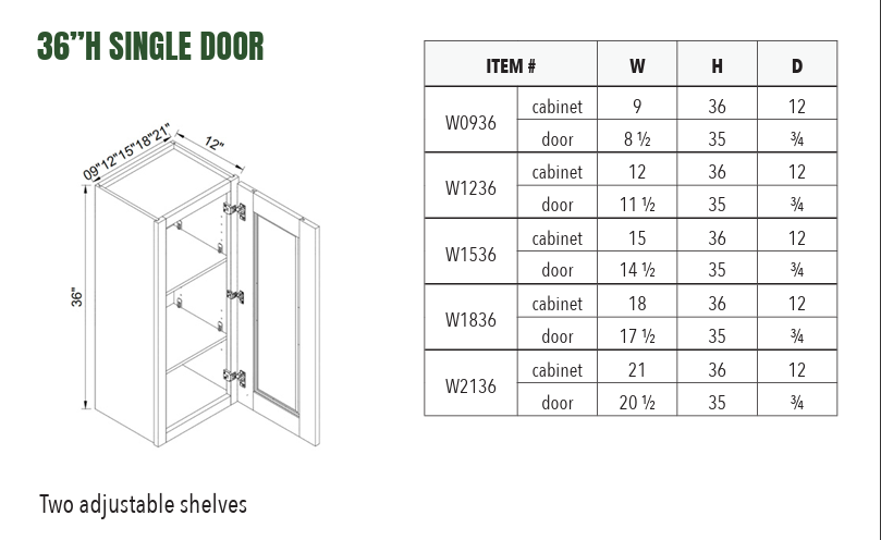 W2136 - 36”H SINGLE DOOR