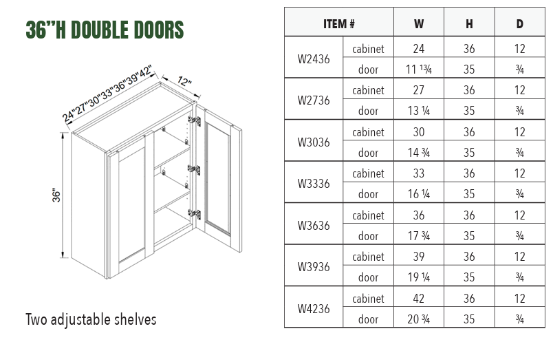 W3036 - 36”H DOUBLE DOORS