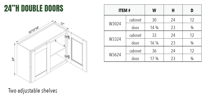 W3024 - 24”H DOUBLE DOORS
