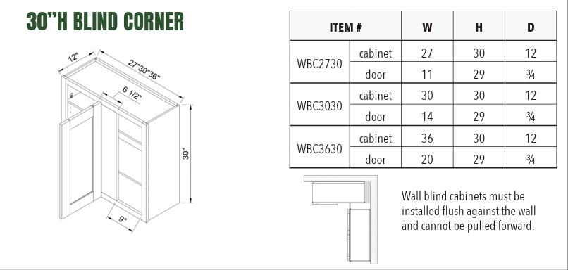 WBC3630 - 30”H BLIND CORNER