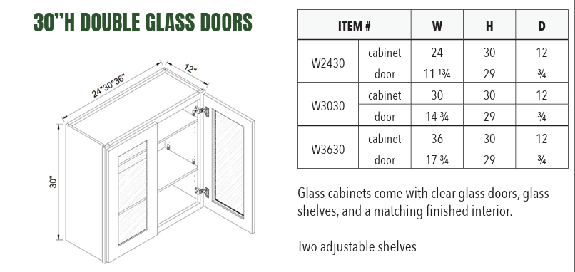 W3630GD - 30”H DOUBLE GLASS DOORS