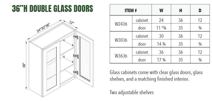W3636GD - 36”H DOUBLE GLASS DOORS
