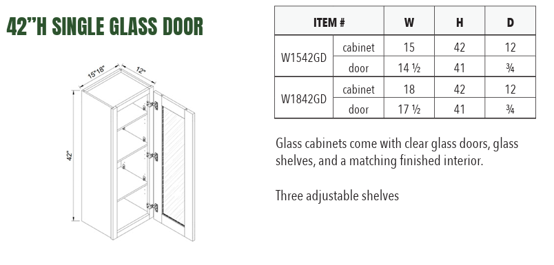 W1542GD - 42”H SINGLE GLASS DOOR