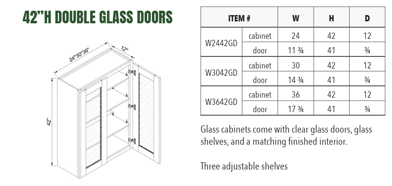 W3042GD - 42”H DOUBLE GLASS DOORS