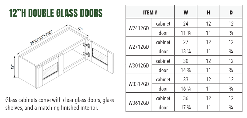 W2412GD - 12”H DOUBLE GLASS DOORS