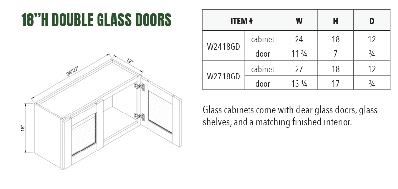W2418GD - 18”H DOUBLE GLASS DOORS