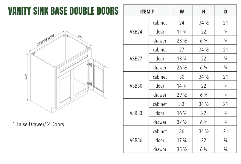 VSB24 - VANITY SINK BASE DOUBLE DOORS