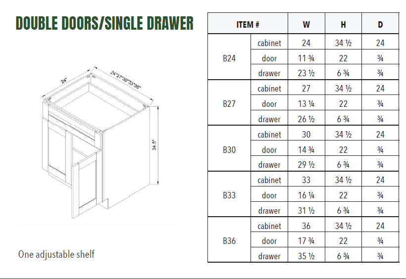 B30 - DOUBLE DOORS/SINGLE DRAWER