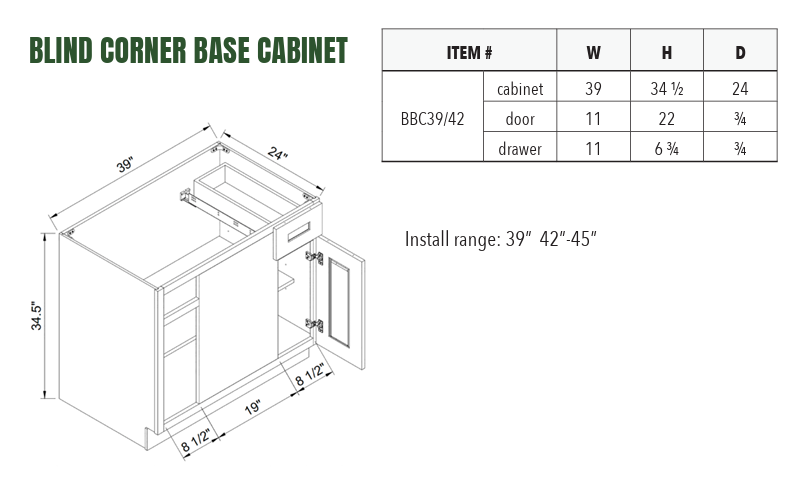 BBC39/42 - BLIND CORNER BASE CABINET