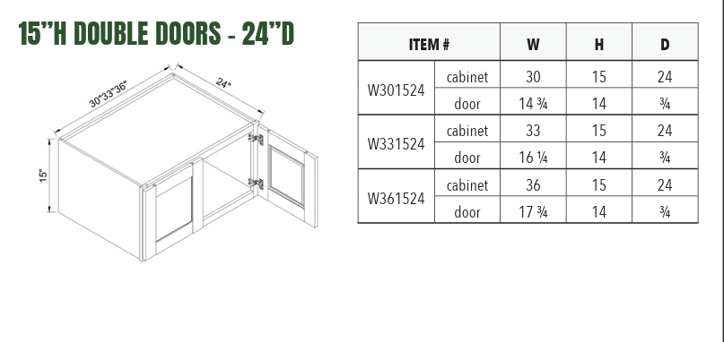 W331524 - 15”H DOUBLE DOORS - 24”D