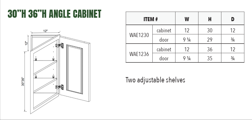WAE1230 - 30”H 36”H ANGLE CABINET