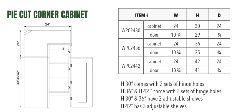 WPC2436 - PIE CUT CORNER CABINET